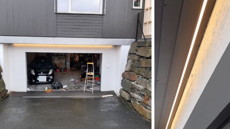 strimler udendørs over garagen – belysning garageport – Lunelamper.dk