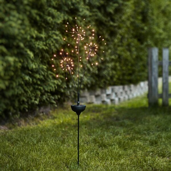 Firework LED-solcellelampe m. jordspyd 3 lyskilder