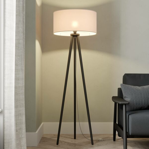Mabia gulvlampe, trebenet, hvid, sort