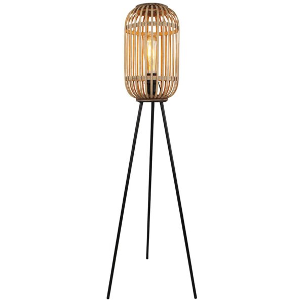 Malacca gulvlampe med træskærm