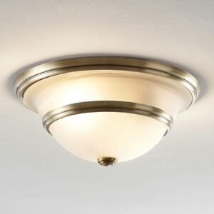Loftlampe Ursula med glas, rund, patineret messing