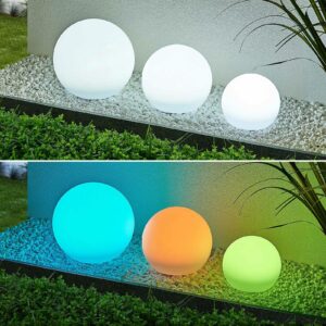 Lindby Lago LED-solcellelamper RGBW, 3 stk. kugler