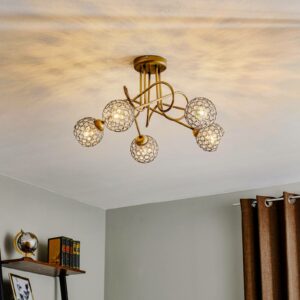 Oxford loftlampe i guld med krystaller, 5 lkld