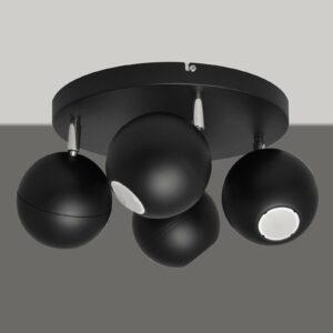 Midnight loftspot, sort, 4 lyskilder, rundt