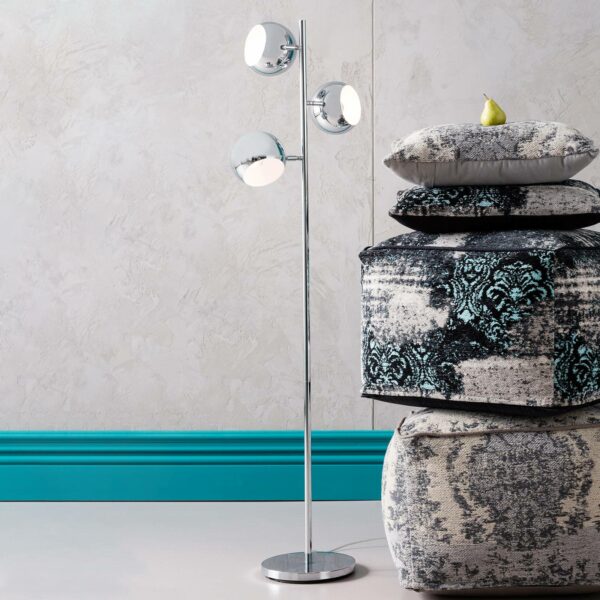 CALOTTA gulvlampe i retro-stil, 3 lyskilder, krom