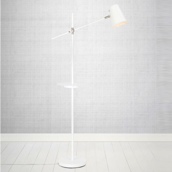 Linear gulvlampe med USB-ladestation, hvid