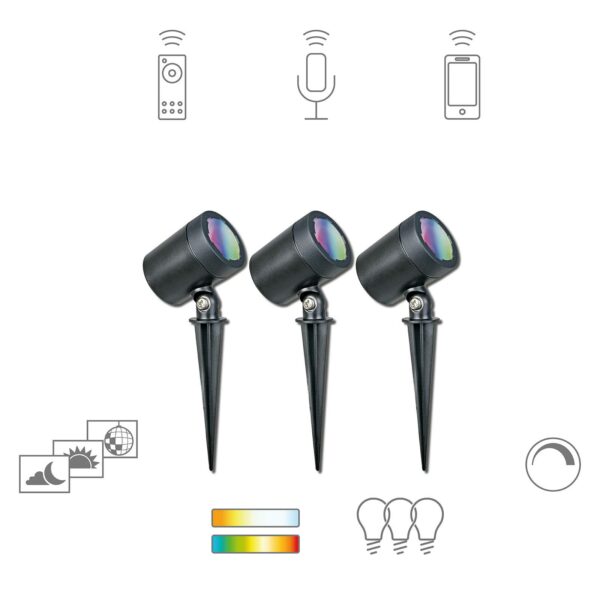 Müller Licht tint Flores udendørs LED-spot, 3 stk.
