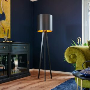 Rothfels Nida træ-gulvlampe, sort-guld