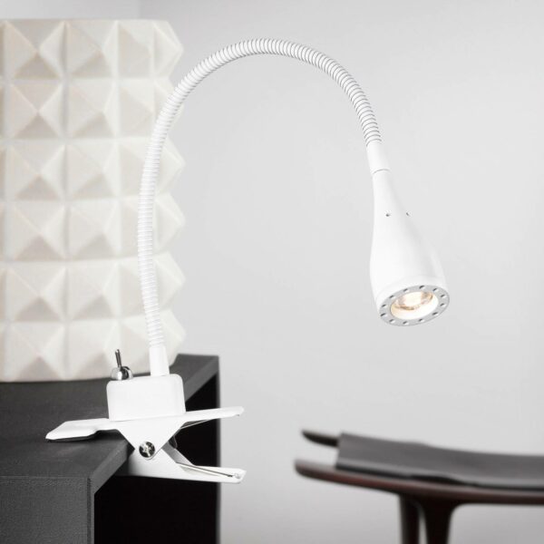 Fleksibel Mento LED-lampe i hvidt med klemme