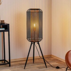 Denton gulvlampe, trebenet, metalskærm