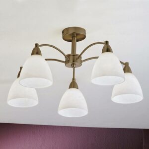 Loftlampe Kinga i antik messing, 5 lyskilder