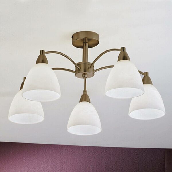 Loftlampe Kinga i antik messing, 5 lyskilder