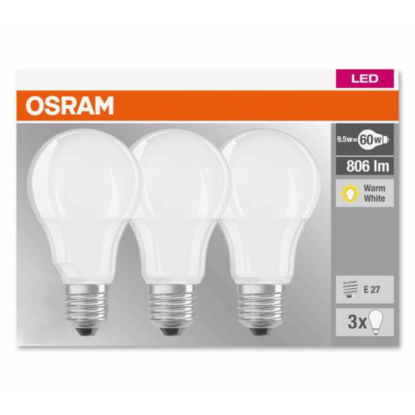 E27 9,5W 827 LED pære mat, 3’er sæt