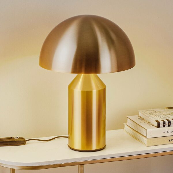 Oluce Atollo bordlampe, kan dæmpes, Ø 38 cm, guld