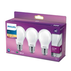 Philips LED-pære Classic E27 A60 7W 827 mat 3stk.