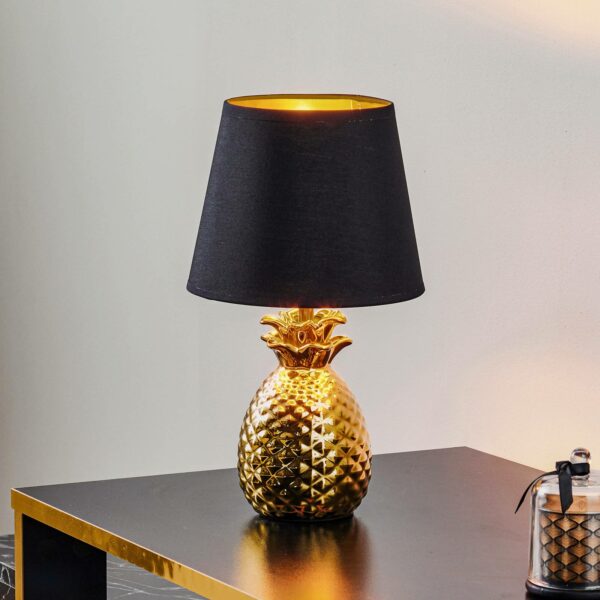 Fornem keramisk bordlampe Pineapple i guld-sort