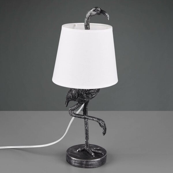 Lola bordlampe med flamingo-figur, sølv/hvid