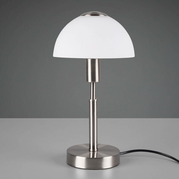 Don bordlampe, kan dæmpes, hvid/mat nikkel