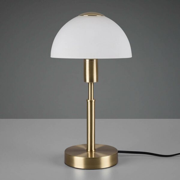 Don bordlampe, kan dæmpes, hvid/mat messing