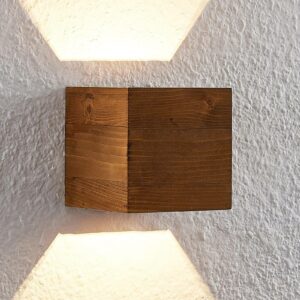 Lindby Benicio Wood LED-væglampe træ kantet, 11 cm
