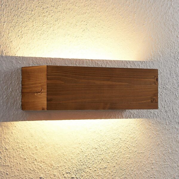 Lindby Benicio Wood LED-væglampe træ kantet, 37 cm