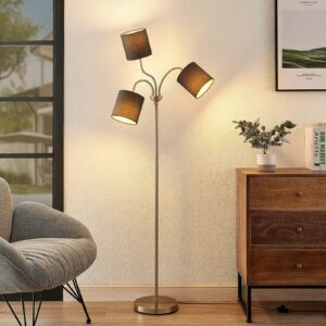 Lindby Manu gulvlampe, tekstil, 3 lyskilder, grå