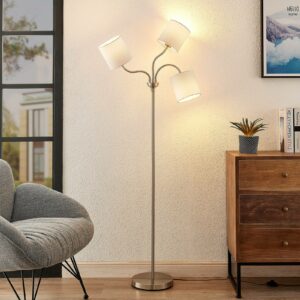 Lindby Manu gulvlampe, tekstil, 3 lyskilder, hvid