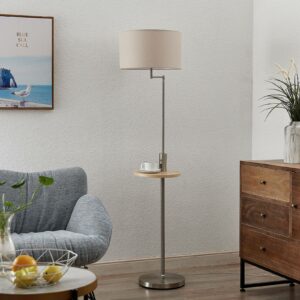 Lindby Zinia gulvlampe med hylde og USB, nikkel