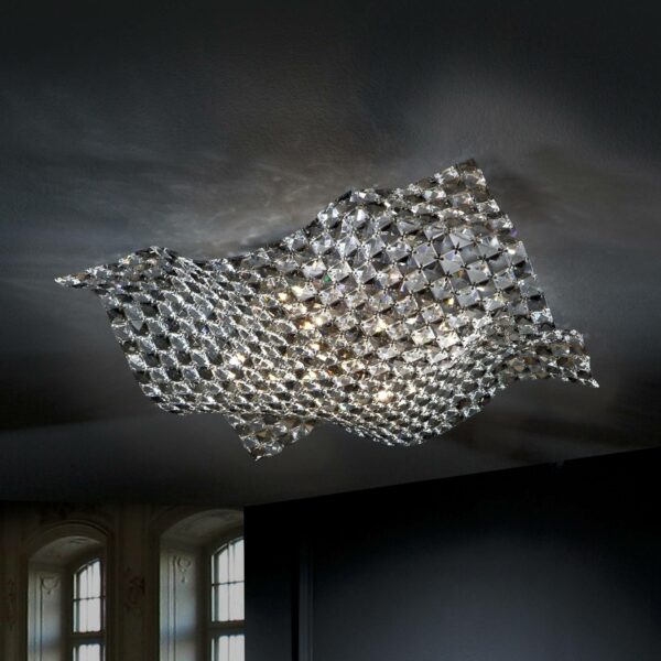 Saten loftlampe i krystal 56 cm