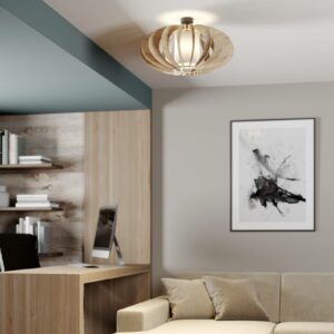Modern A loftlampe med trælameller, Ø 60 cm