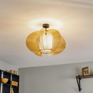 Modern C M loftlampe med trælameller, Ø 50 cm
