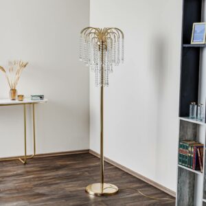 Pioggia gulvlampe med krystalregn, guld