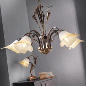 Lucrezia bordlampe, bronze, med blomsterskærm