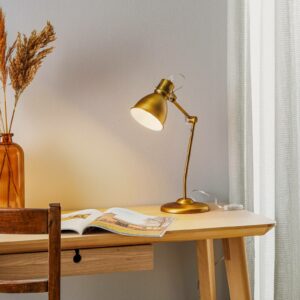 Den flotte skrivebordslampe Keali i antik messing