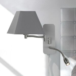 Hotel væglampe af tekstil med LED-læselampe, grå