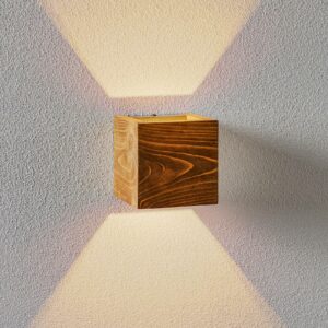 Brad LED-væglampe af træ, up/down, 11x11 cm