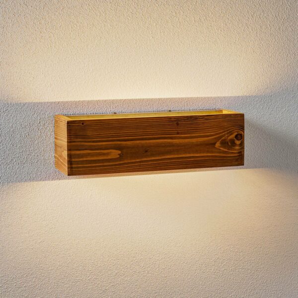 Brad LED-væglampe af træ, up/down, 37x11 cm