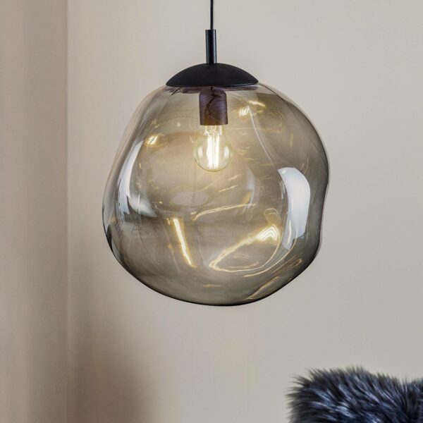Sol glas-hængelampe, Ø 35 cm, sort/røggrå