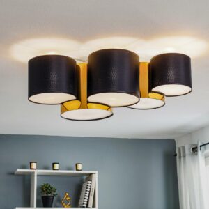 Mona loftlampe, 5 lyskilder, sort, guld