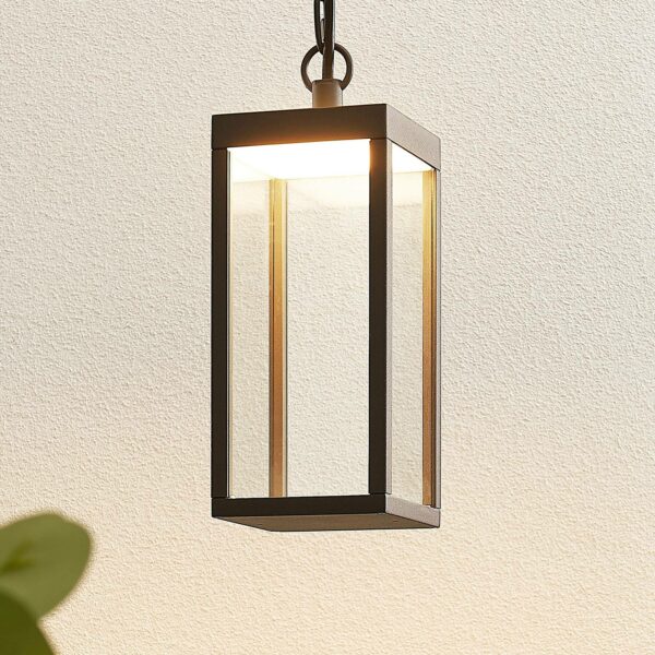 Udendørs LED-pendellampe Cube med glasskærm, 26 cm