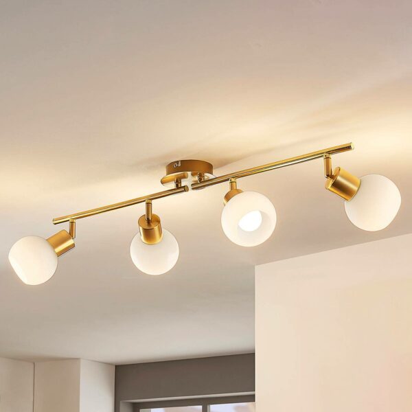 Elaine-LED-loftslampe med fire lyskilder i messing