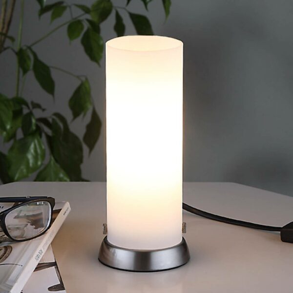 Cylinderformet LED-bordlampe Andrew af glas