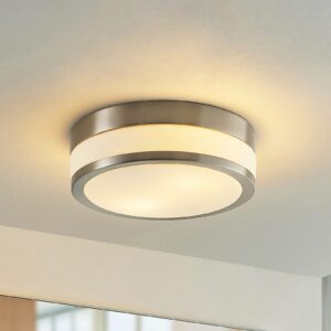 Lindby Flavi loftlampe til badet, Ø 28 cm, nikkel