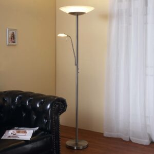 Ragna LED-uplight lampe med læselampe, mat nikkel
