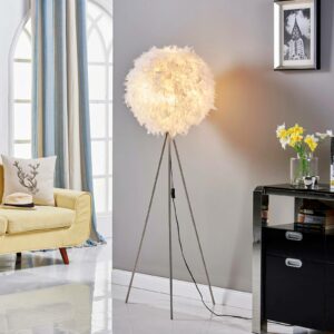 Pauline - trebenet LED-gulvlampe med fjer