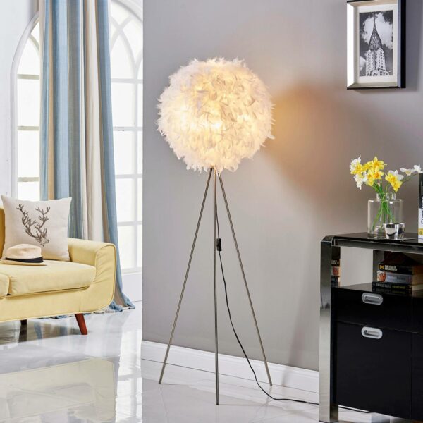 Pauline - trebenet LED-gulvlampe med fjer