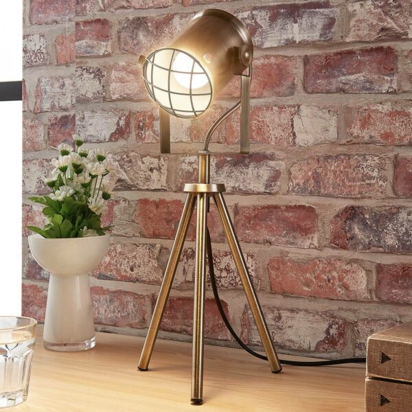 Industriel bordlampe Ebbi, patineret messing