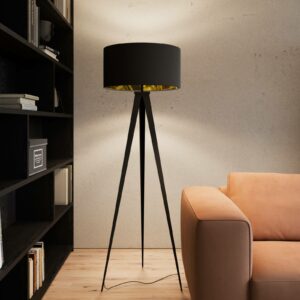 Lindby Benik trebenet gulvlampe, sort, guld