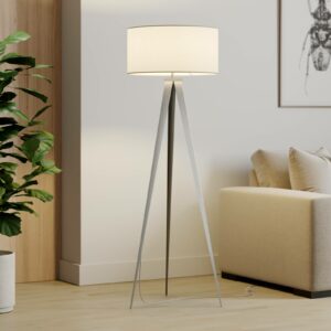 Lindby Benik trebenet gulvlampe, hvid, nikkel