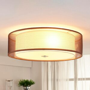 Brun LED loftlampe Tobia af stof, easydim